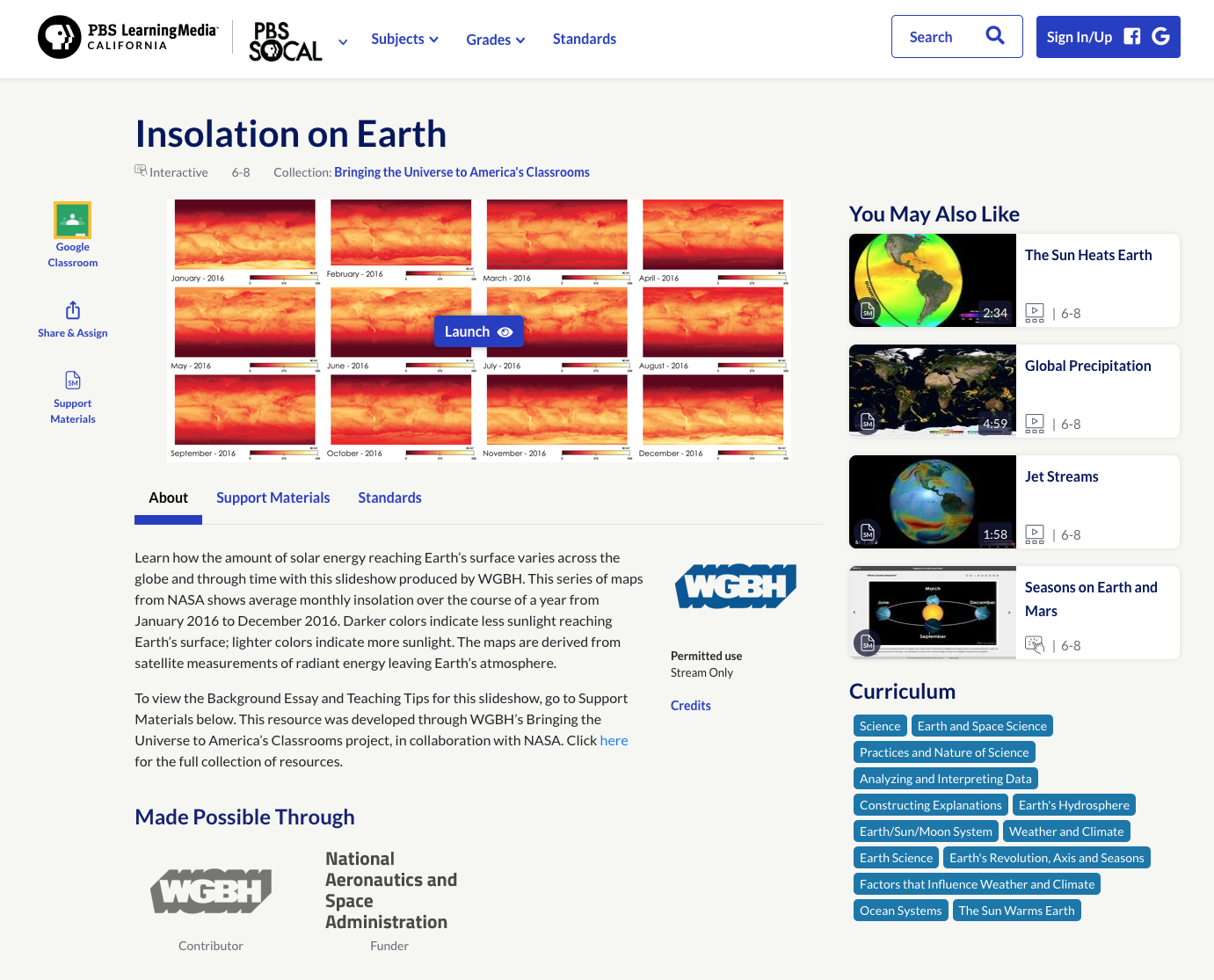 Insolation on Earth Interactive