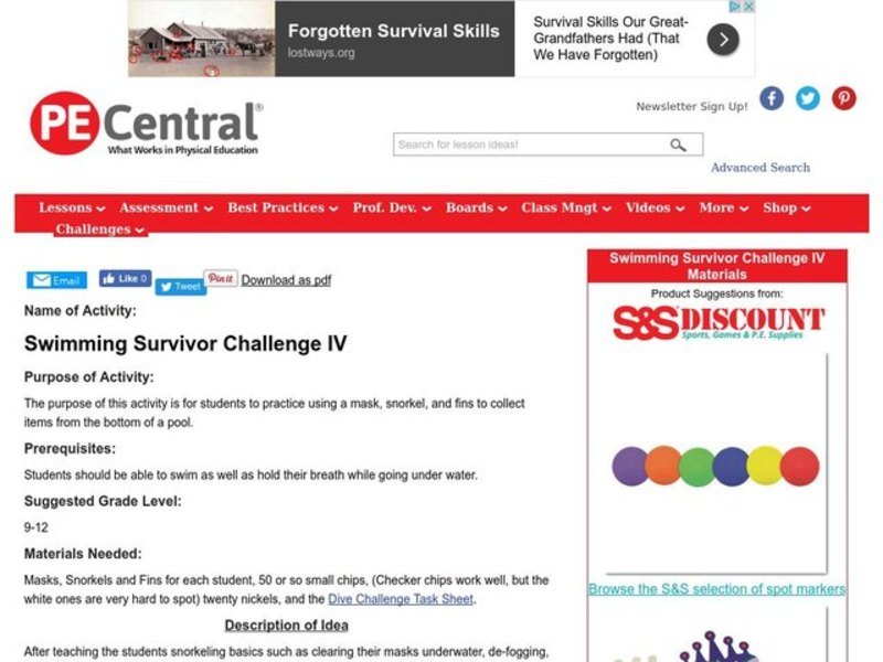 Swimming Survivor Challenge IV Lesson Plan