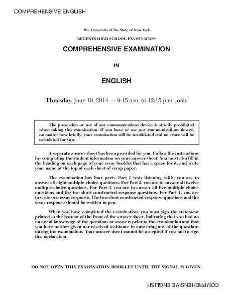 Comprehensive English Examination: June 2014 Assessment