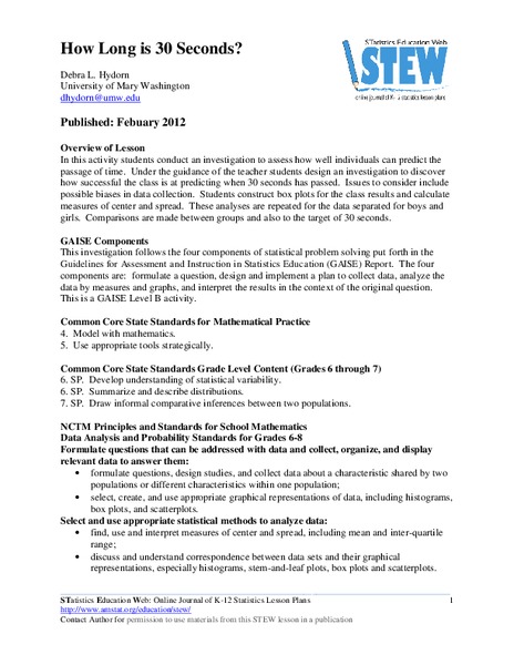 How Long is 30 Seconds? Lesson Plan