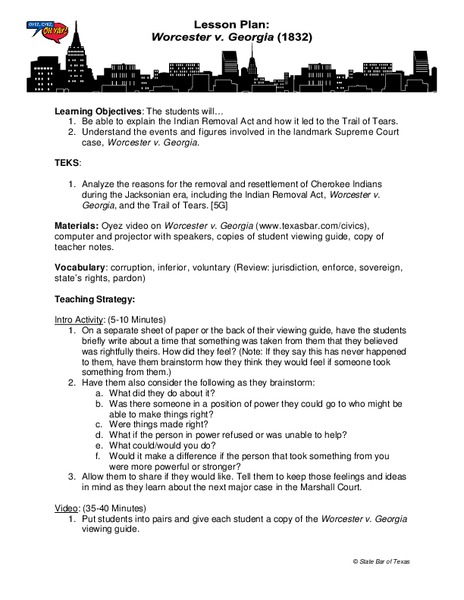 Worcester v. Georgia Lesson Plan
