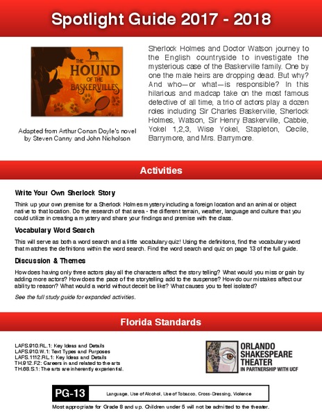 The Hound of the Baskervilles: Study Guide Activity