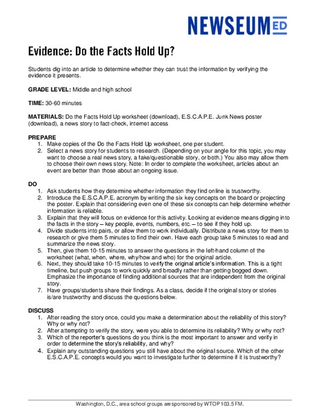 Evidence: Do the Facts Hold Up? Lesson Plan