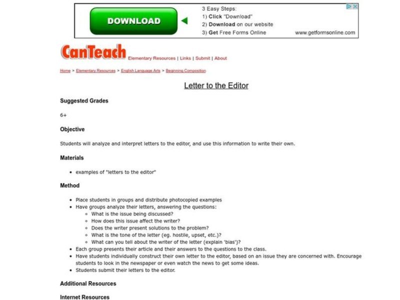 Letter to the Editor Lesson Plan