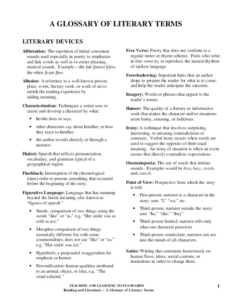 A Glossary of Literary Terms Handout