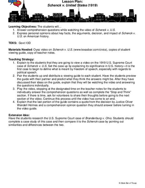 Schenck v. US Lesson Plan
