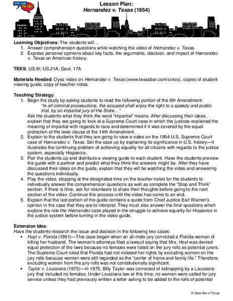 Hernandez v. Texas Lesson Plan