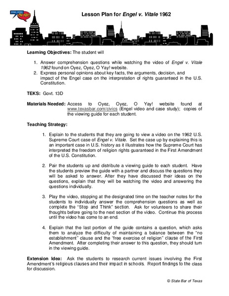 Engel v. Vitale Lesson Plan