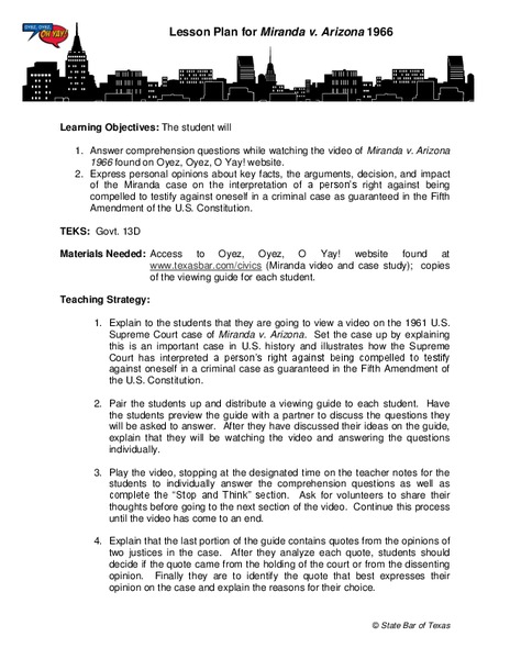 Miranda v. Arizona Lesson Plan