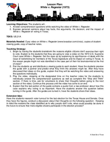 White v. Regester Lesson Plan