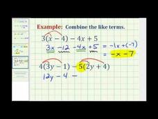 Combining Like Terms Requiring Distribution (Example 3) Instructional Video
