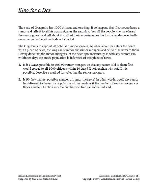 King for a Day Assessment