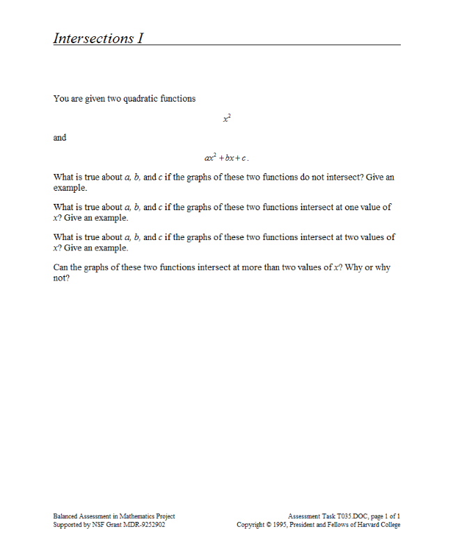 Intersections I Assessment