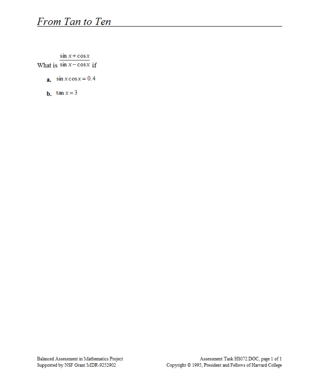 From Tan to Ten Assessment