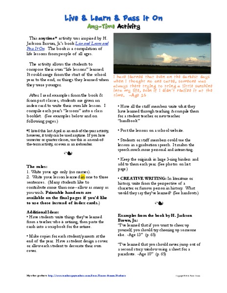 Live and Learn and Pass It On Activity