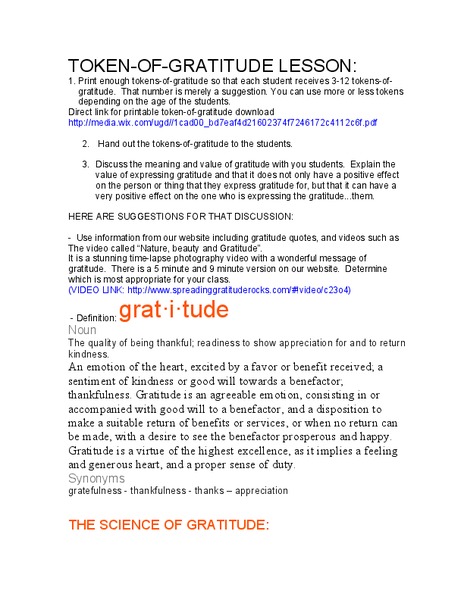 Token of Gratitude Lesson Plan