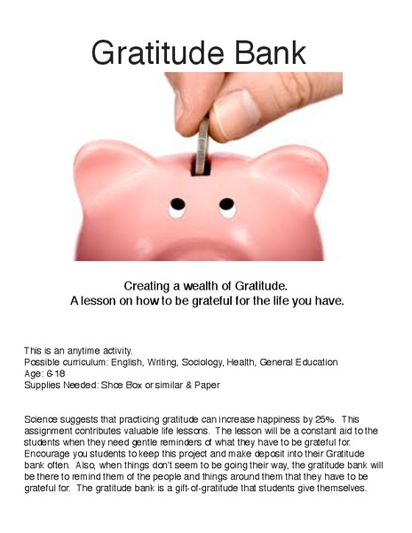 Gratitude Bank Lesson Plan