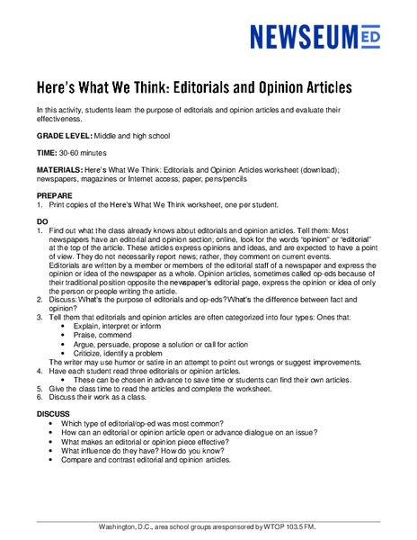 Editorials and Opinion Articles Lesson Plan