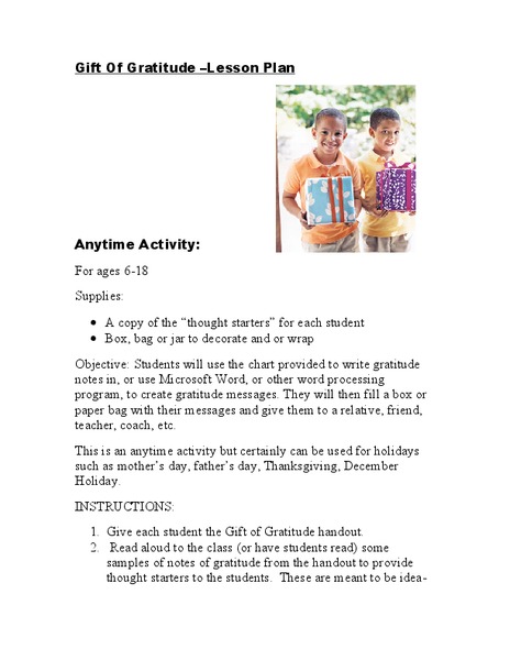 A Gift of Gratitude Activity