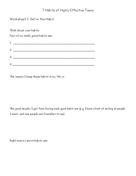 7 Habits of Highly Effective Teens Worksheet