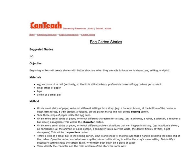 Egg Carton Stories Lesson Plan