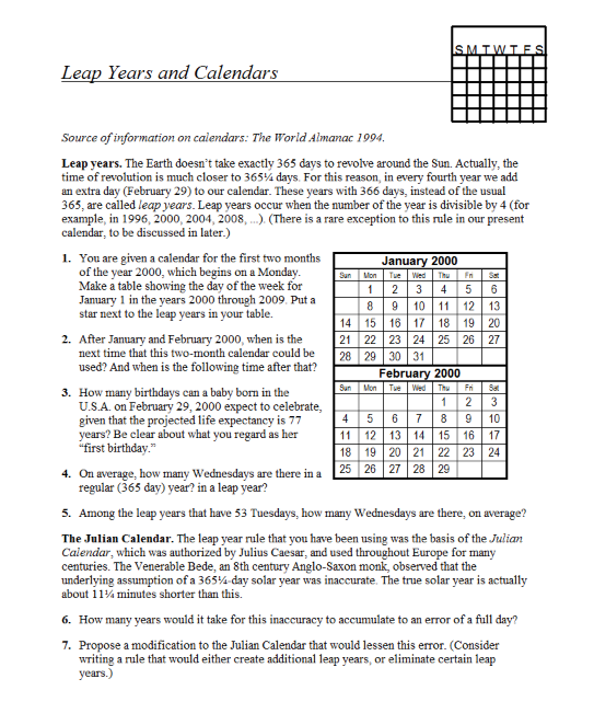 Leap Years and Calendars Assessment