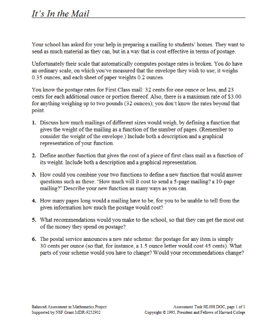 It's In the Mail Assessment