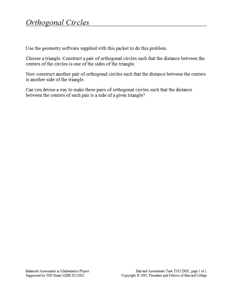 Orthogonal Circles Assessment