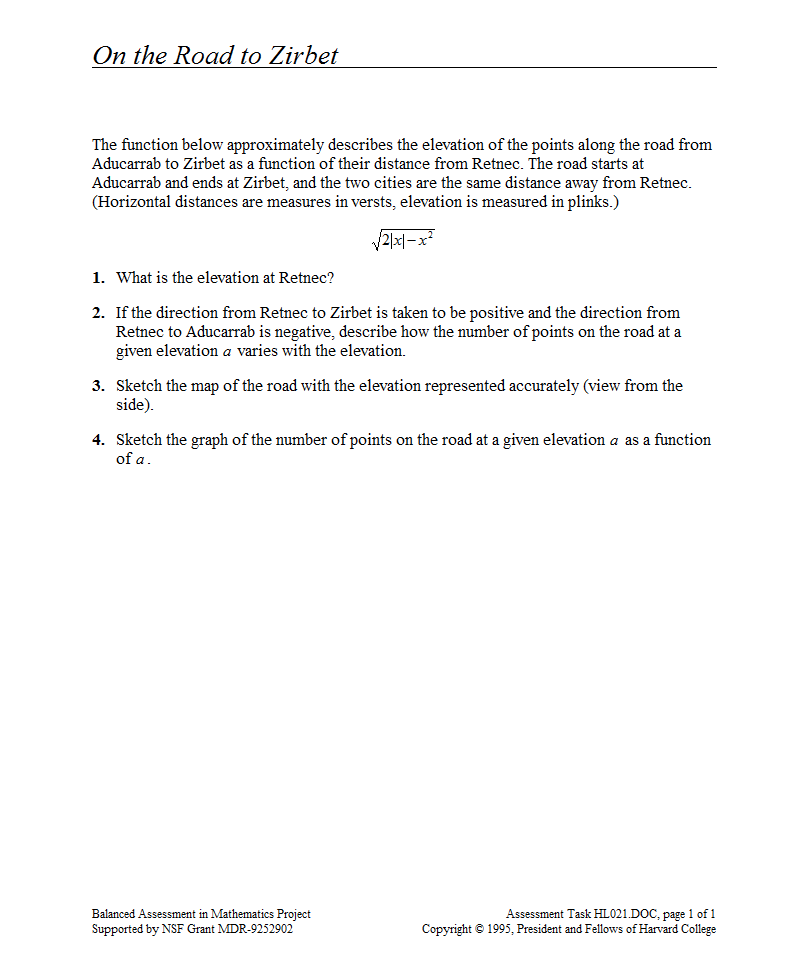 On the Road to Zirbet Assessment