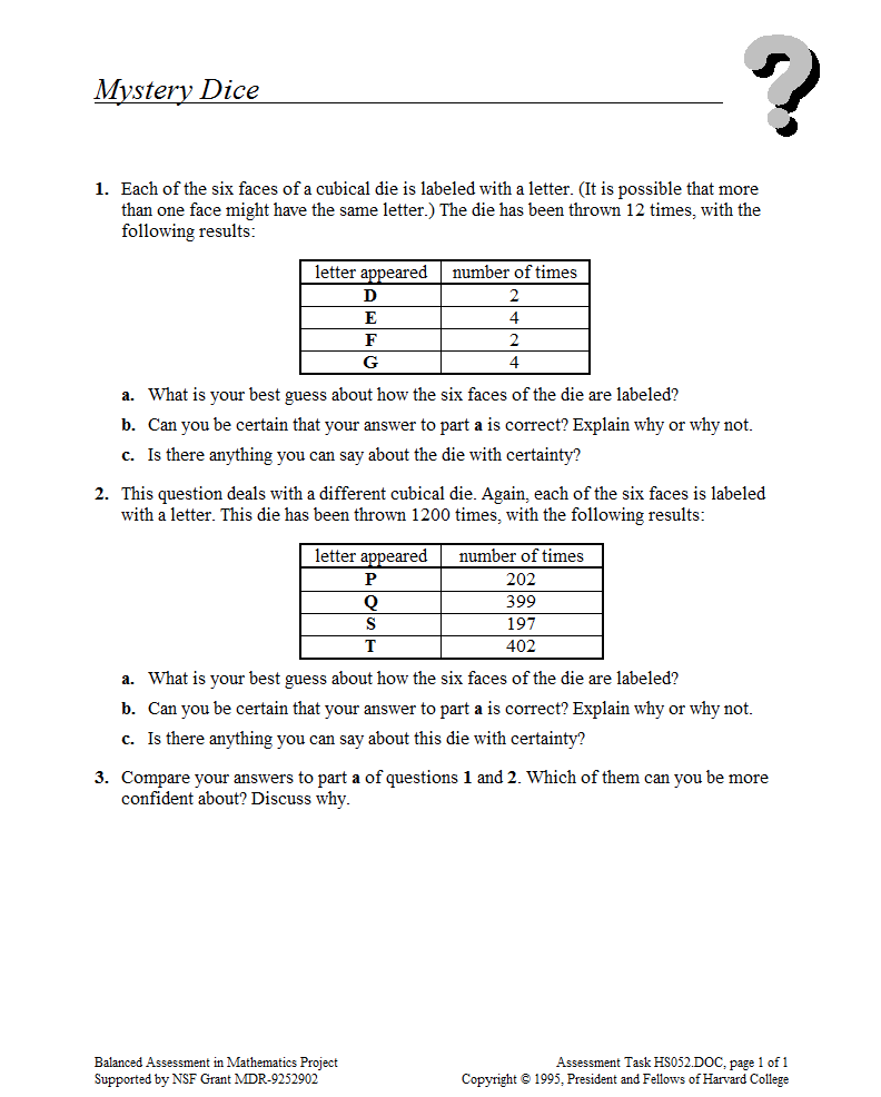 Mystery Dice Assessment