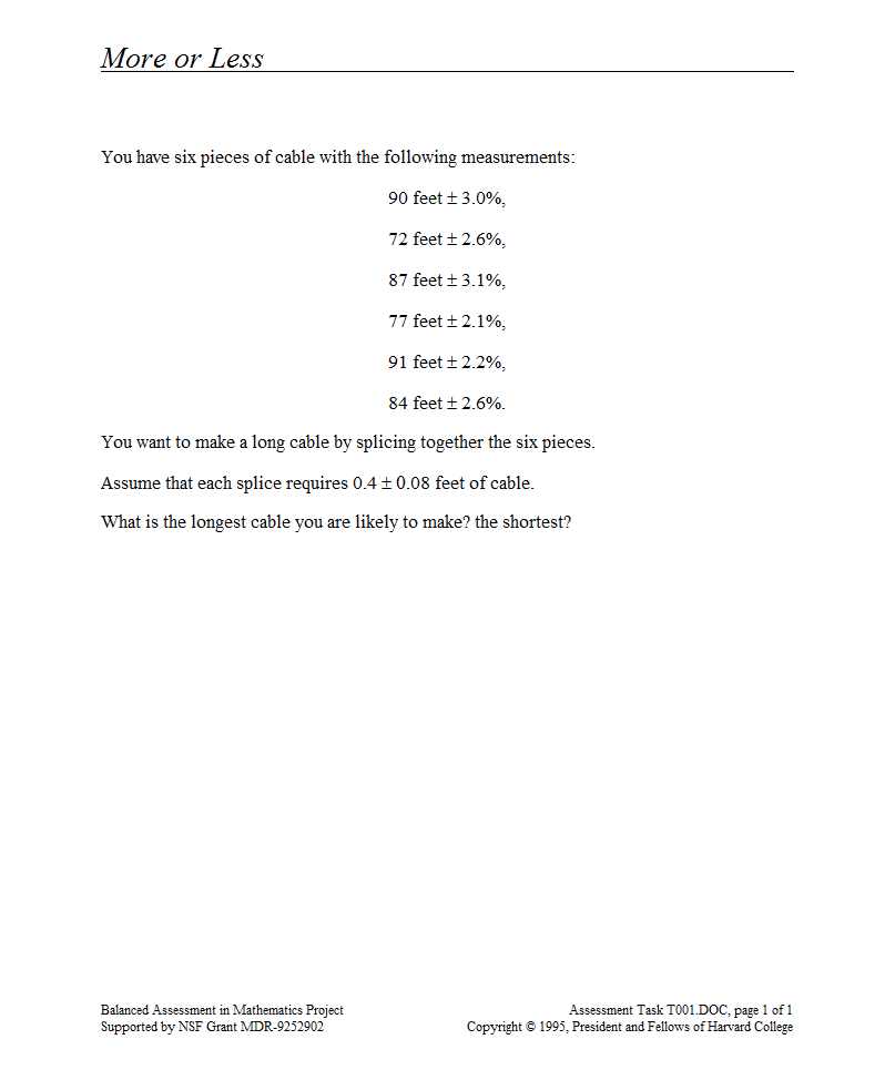 More or Less Assessment