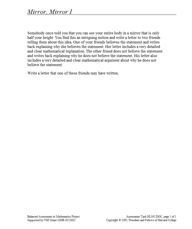 Mirror, Mirror I Assessment