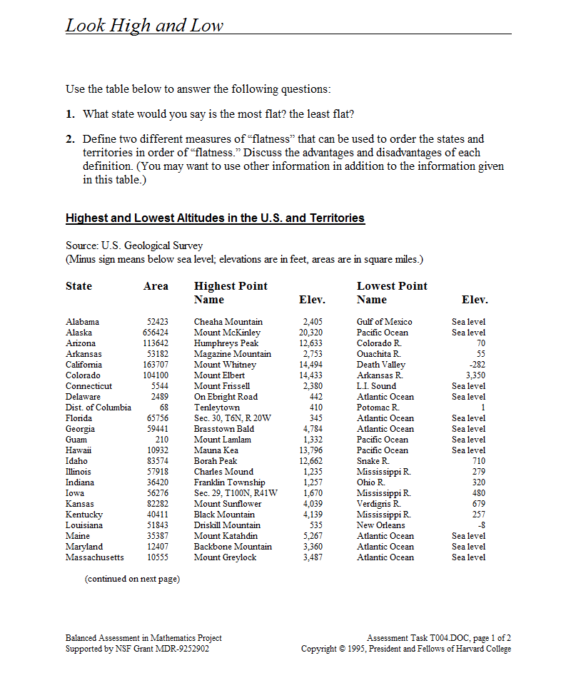 Look High and Low Assessment