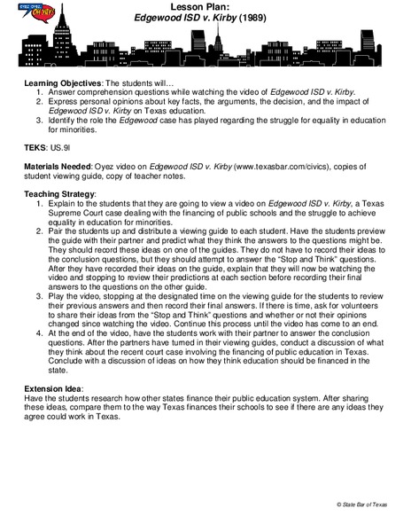 Edgewood ISD v. Kirby Lesson Plan