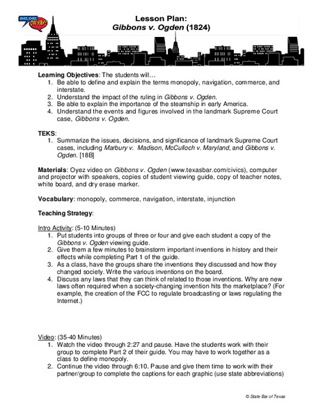 Gibbons v. Ogden Lesson Plan