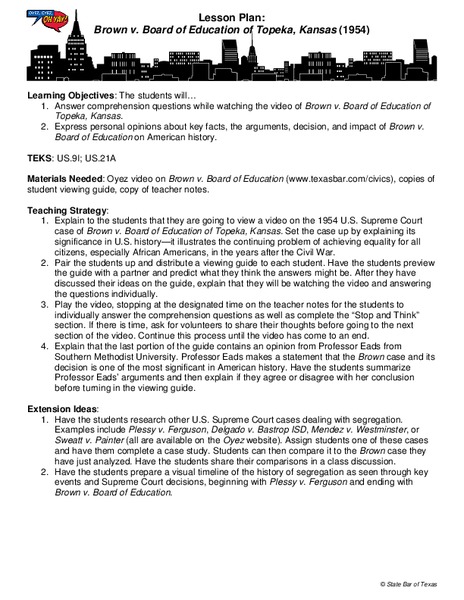 Brown v. Board of Education Lesson Plan