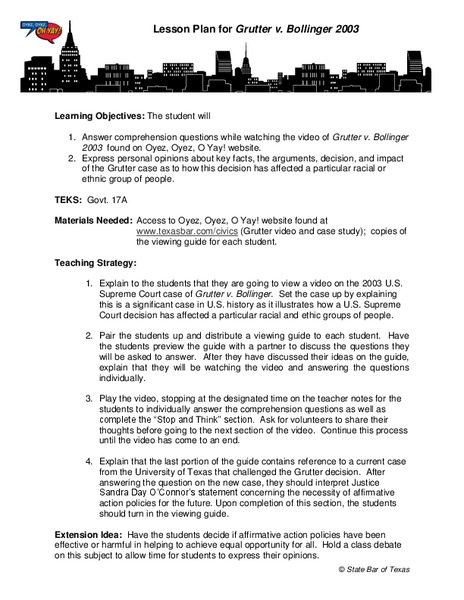 Grutter v. Bollinger Lesson Plan