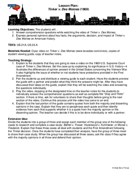 Tinker v. Des Moines Lesson Plan