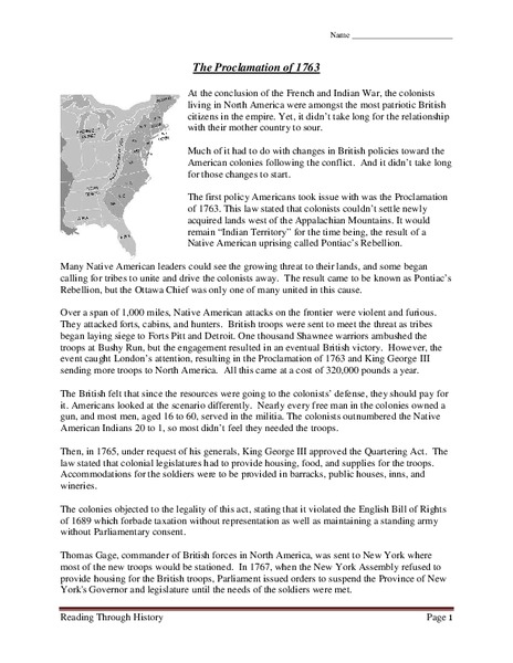 The Proclamation of 1763 Worksheet