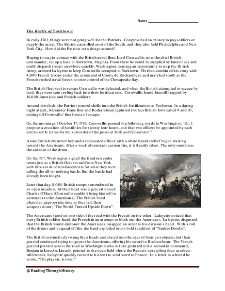 The Battle of Yorktown Worksheet