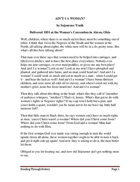 Ain't I a Woman? Worksheet