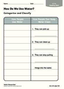 How Do We Use Water? Organizer