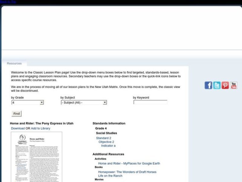 Horse and Rider: The Pony Express in Utah Lesson Plan