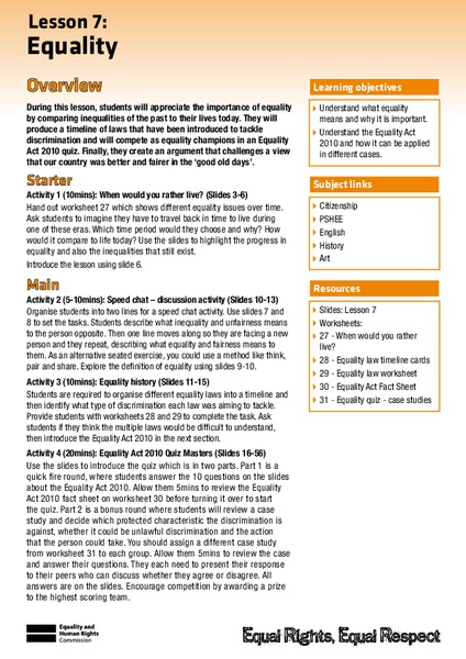 Equality Lesson Plan