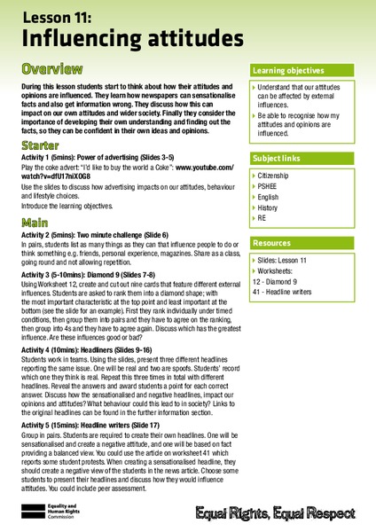 Influencing Attitudes Lesson Plan