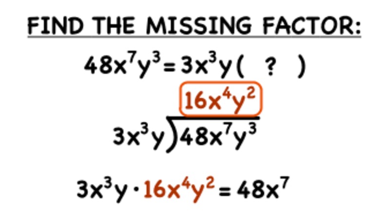 How Do You Find a Missing Factor in a Monomial Equation? Instructional Video