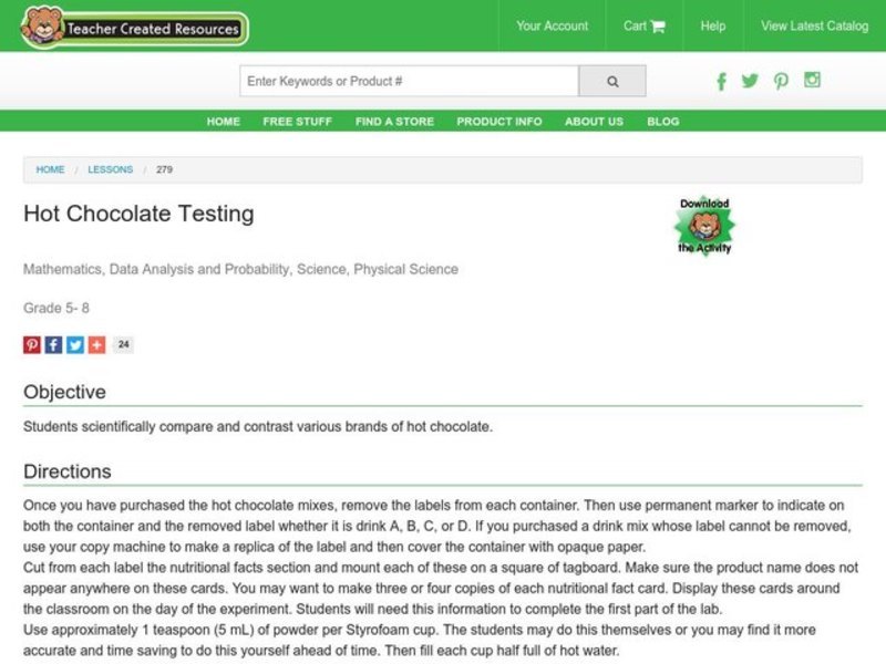 Hot Chocolate Testing Lesson Plan