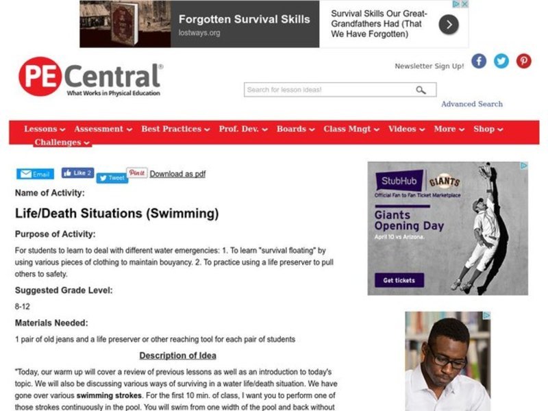 Life and Death Situations in Swimming Lesson Plan