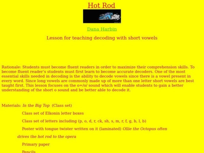 Hot Rod Lesson Plan