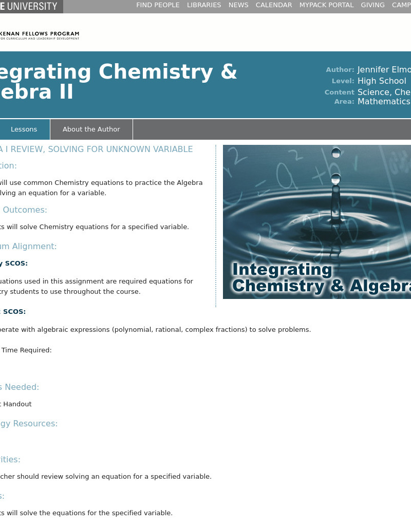 Algebra I Review, Solving for Unknown Variable Lesson Plan